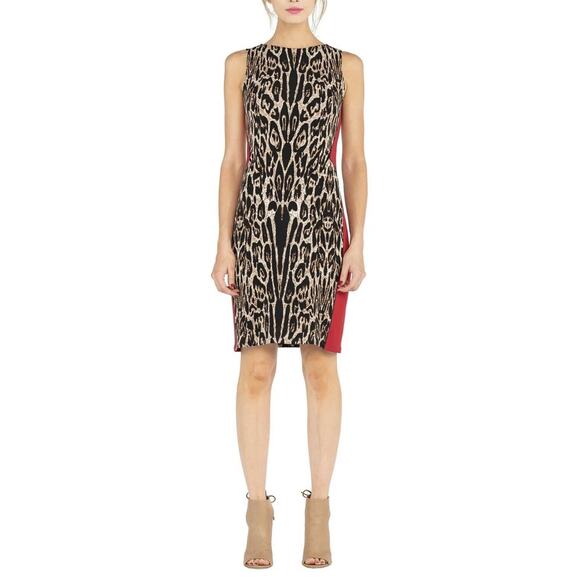 eva varro Dresses & Skirts - Eva Varro Sheath Dress XS Animal Print Bright Stretch Jersey Color Block 90s